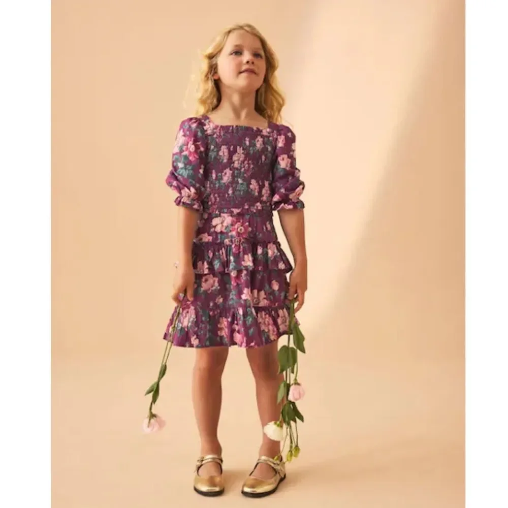 Laura Ashley Berry Pink Peony Garden Smocked Top And Skirt Set New!